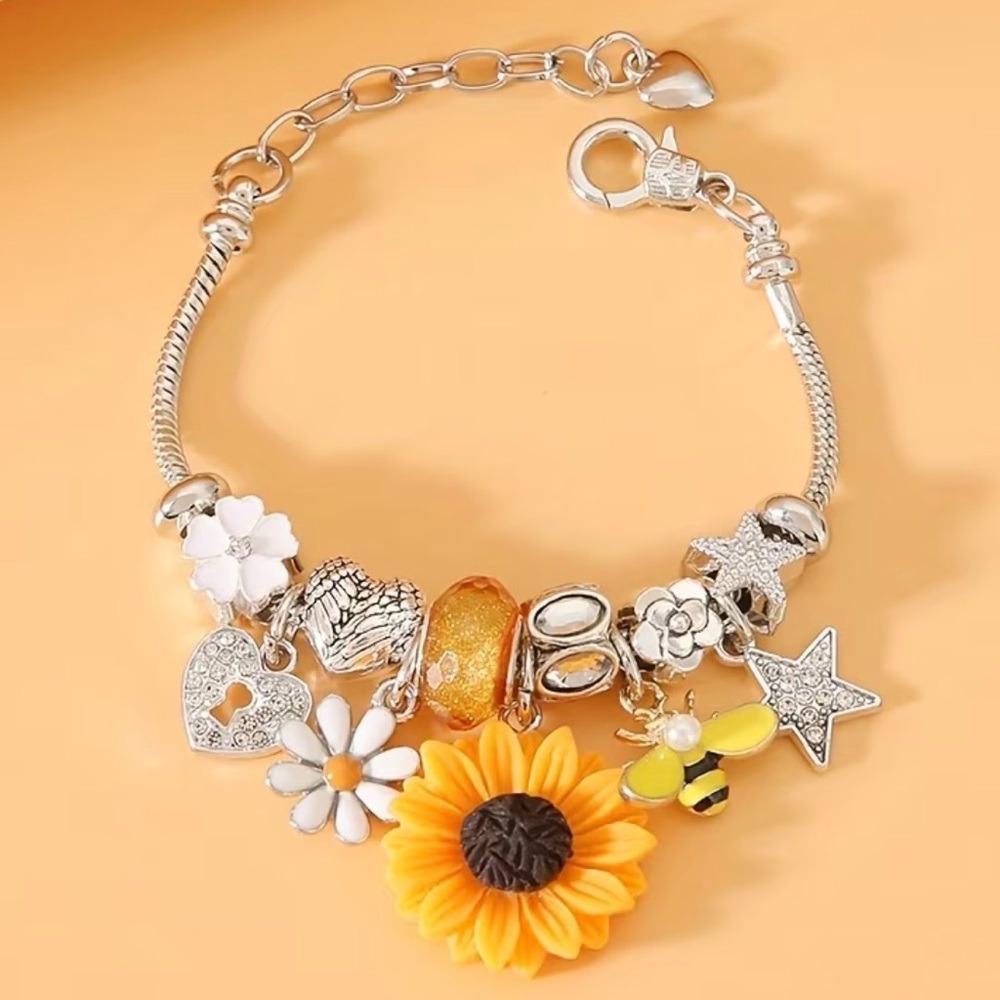 Silver Sunflower Charm Bracelet